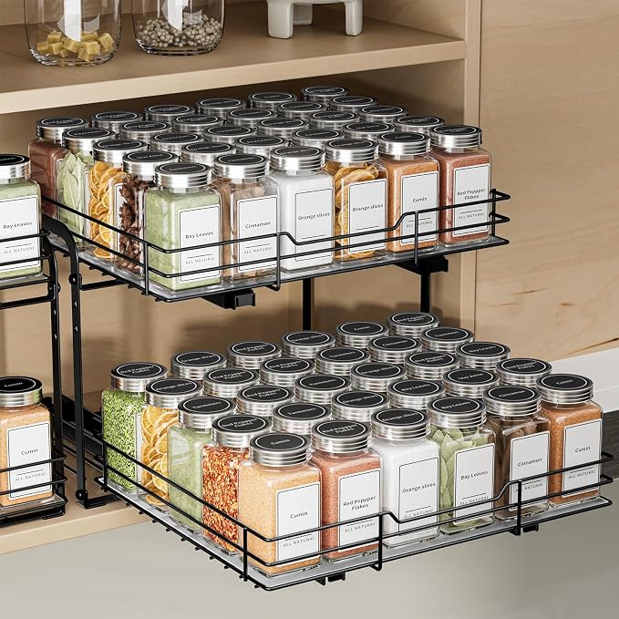 BOIVSHI 2-Tier Pull Out Spice Rack, Spice Rack Organizer, Pull Out Spice Racks by BOIVSHI