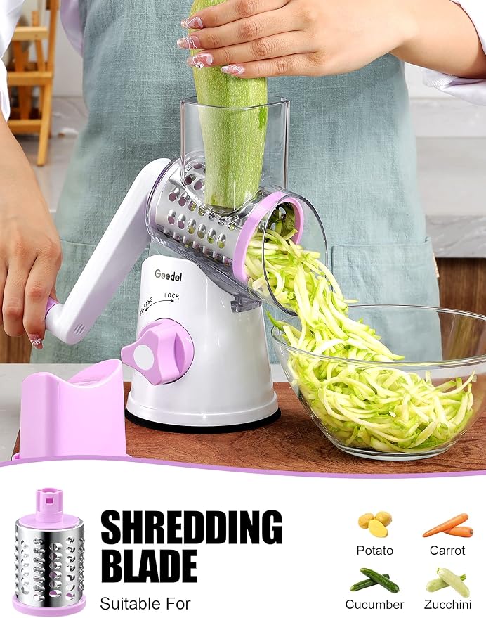 Geedel Rotary Cheese Grater, Kitchen Mandoline Vegetable Slicer - Image 4