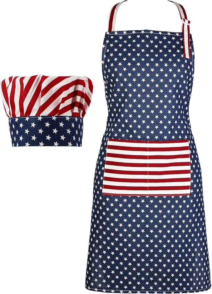 SATINIOR USA 4th of July Flag Kitchen Chef Hat Adjustable Apron 250th by SATINIOR