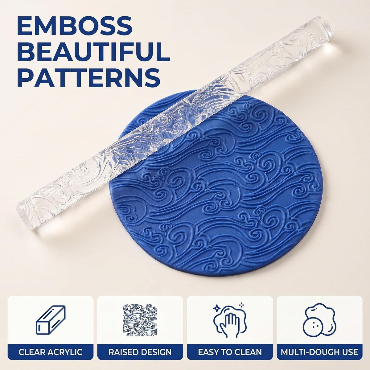 Embossing Acrylic Clear Rolling Pin Sea Wave Effect Texture Cake