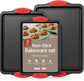 Baking Pan Set – 3 Piece Cookie Sheet – Deluxe Black Non-Stick Carbon Steel – by BAKK%C3%8BNMASTER