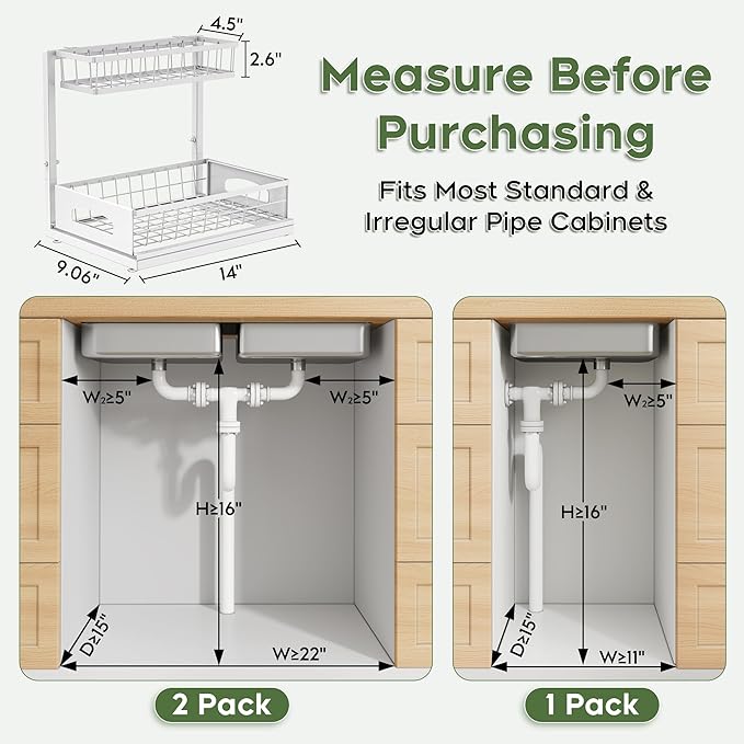 Under Sink Organizer, 2 Pack Cabinet Organizer - Image 2