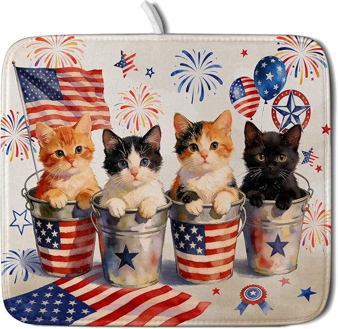 Happy 4th of July Patriotic Dish Drying Mat 16 x 18 In Independence Day Vintage by Giwawa