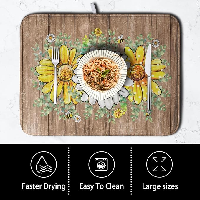 Rustic Daisy Floral Dish Drying Mat - Image 4