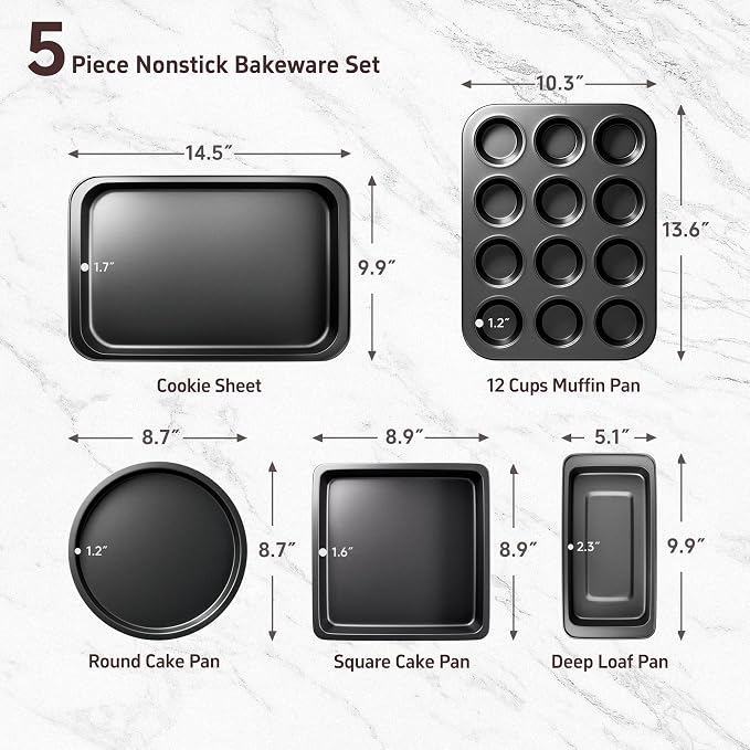 CasaCulina Baking Pans Set, 5-Piece Nonstick Bakeware Sets - Image 2
