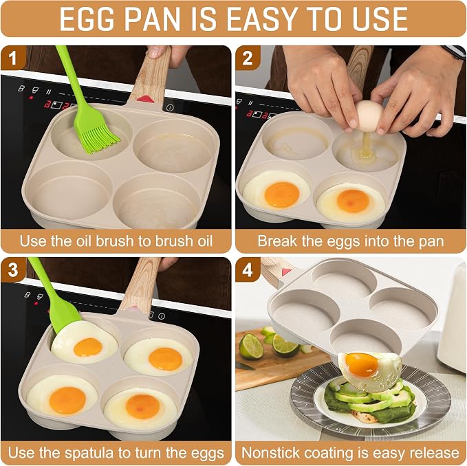 MyLifeUNIT Egg Frying Pan, 4-Cup Egg Pan Nonstick, Fried Egg Pan Skillet - Image 7
