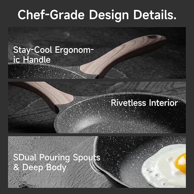 JEETEE 12.5 Inch Nonstick Frying Pan, Stone Coating Cookware, Nonstick Omelette - Image 4