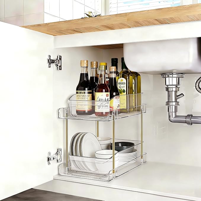 LAREKUN4pack 2-Tier Organizer & Storage Unit Stackable Bathroom Cabinet - Image 2