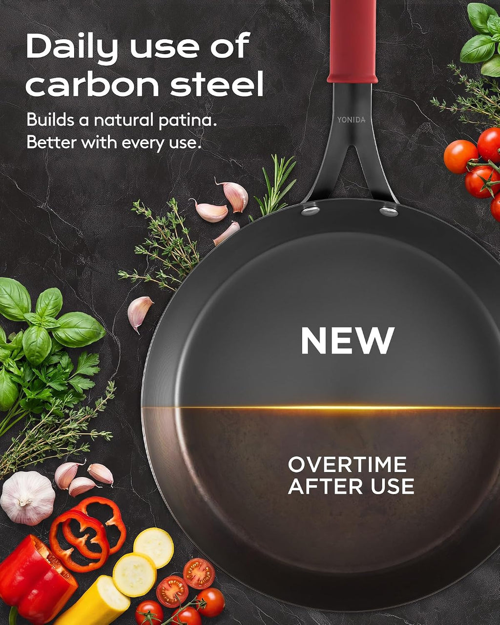 Carbon Steel Pan, 12 Inch Nonstick Frying Pan Skillet with Lid
