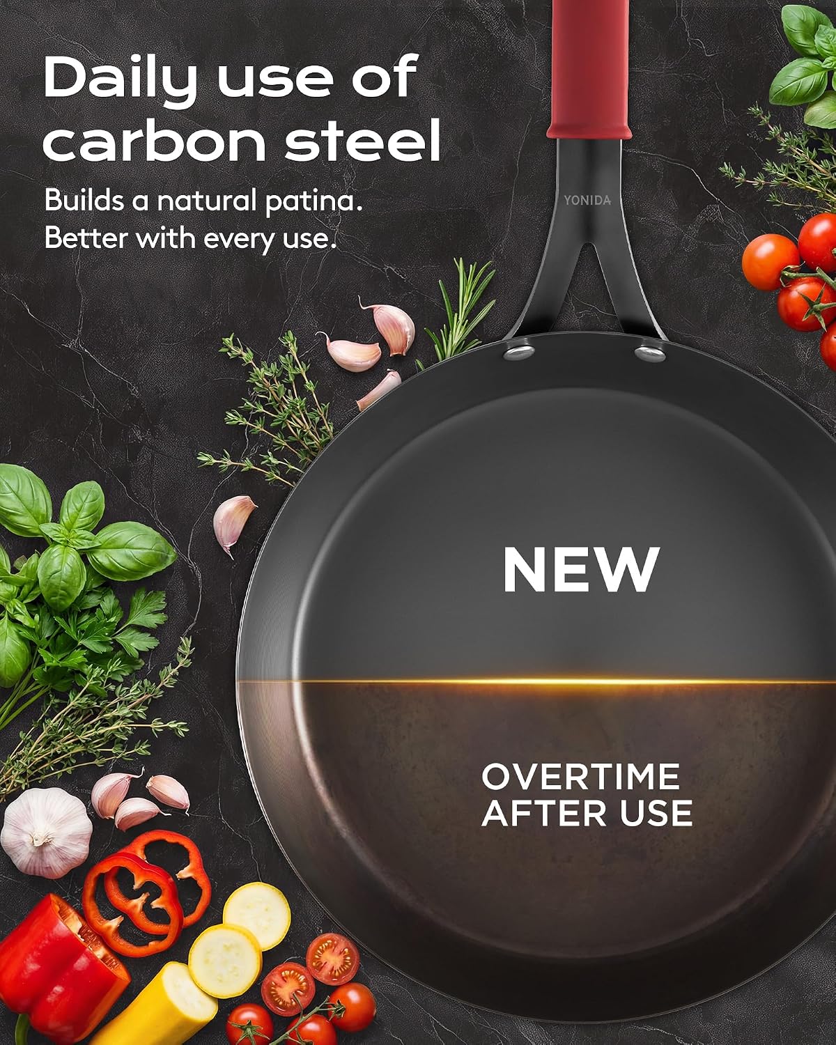 Carbon Steel Pan, 12 Inch Nonstick Frying Pan Skillet with Lid