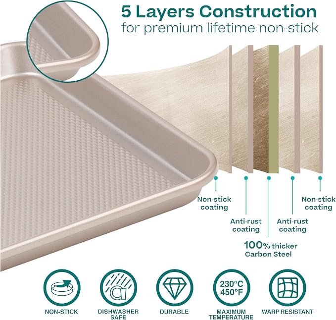 Baker's Secret Baking Sheet Pan Set, 3x Cookie Sheets - Image 3