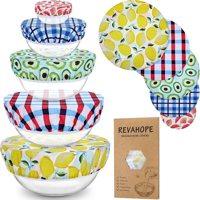 5-Size Reusable Beeswax Bowl Covers by Revahope