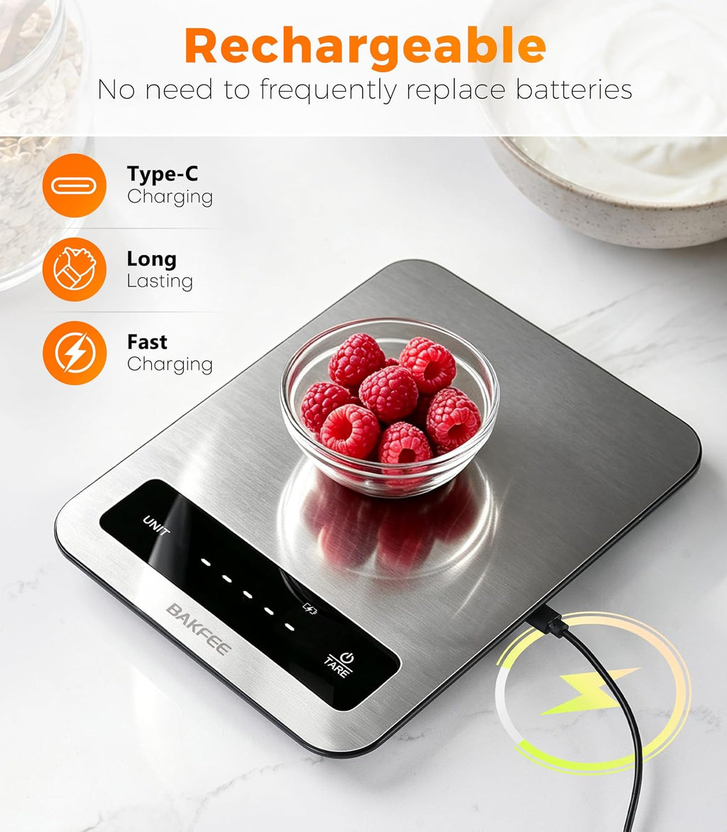 22lb Food Scale for Kitchen, IP67 Waterproof, USB-C Charging, Black