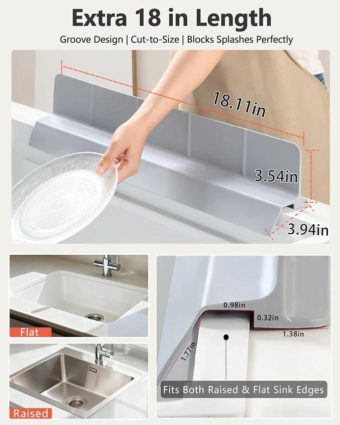 Kitchen Sink Splash Guard 18" 23" 30" Self-Draining Silicone Water Guard - Image 4