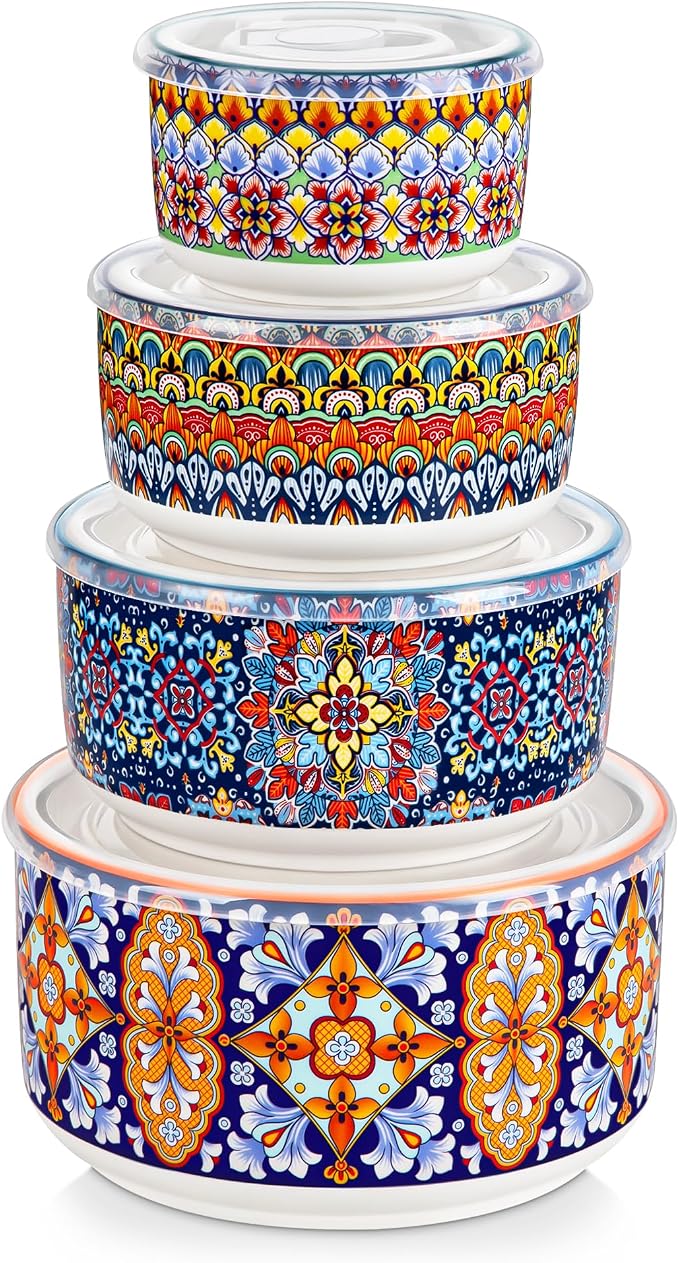 vancasso Serving Bowls with Lids Set of 4, Ceramic Nesting Mixing Bowls by vancasso