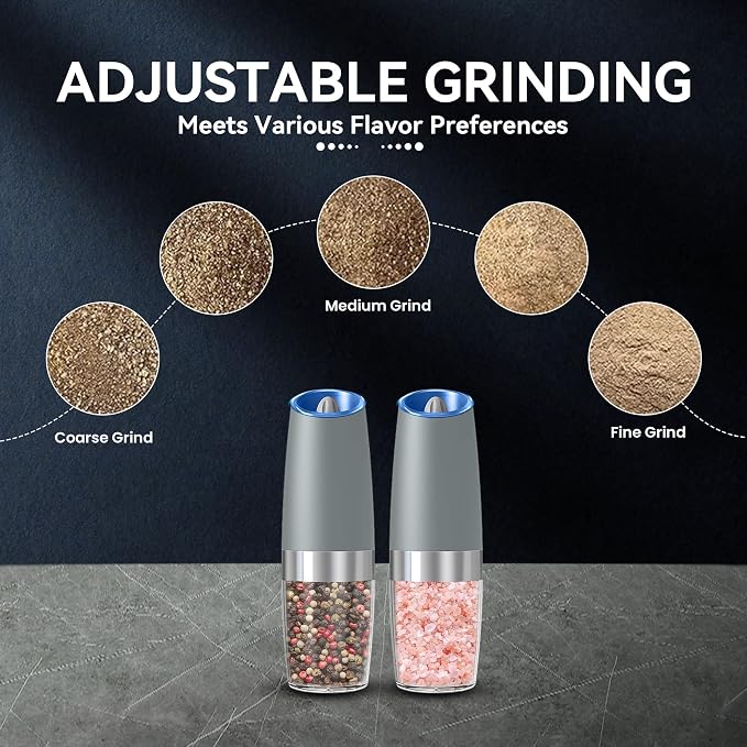 UNNEES Gravity Electric Salt and Pepper Grinder set of 2, Automatic Salt And - Image 3