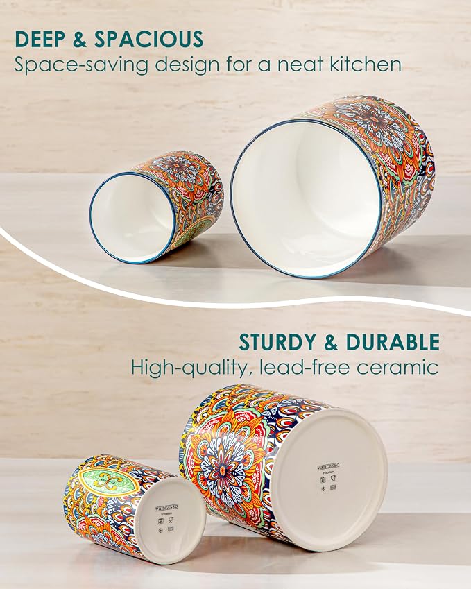 vancasso SIMI Utensil Holder, 7.3"+5.5" Porcelain Kitchen Utensil Holder - Image 7