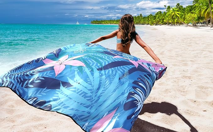 WIWIGO Beach Blanket Waterproof Sandproof Beach Mat 79" X 83"/10'x9'for 2-8 - Image 5