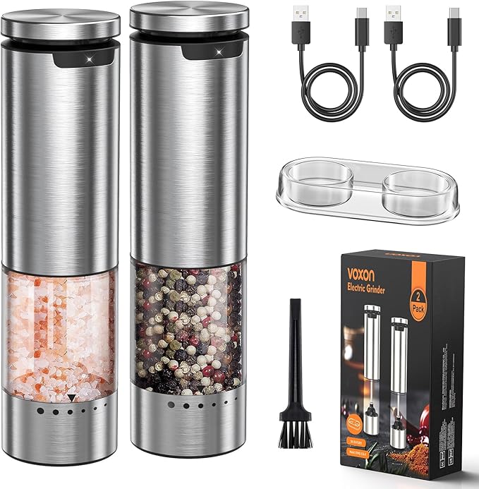 VOXON Update Electric Salt and Pepper Grinder Set Rechargeable Stainless Steel by VOXON