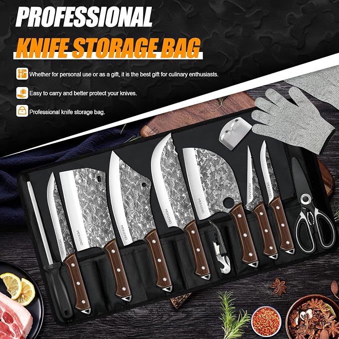 MDHAND Butcher Knife Set, Heavy Duty Meat Cleaver, Fillet Knives, Meat Cutting - Image 2