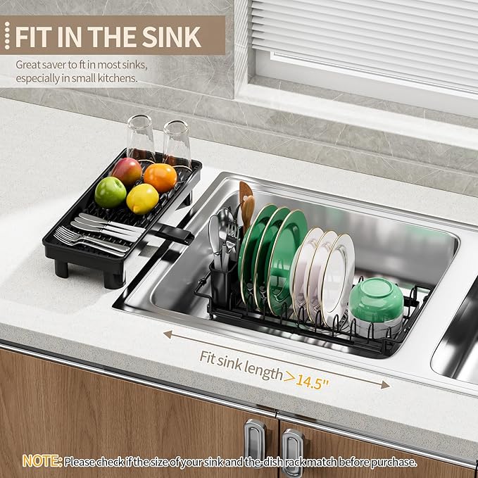 SanDream Dish Drying Rack, Small Over Sink Dish Drying Rack, Expandable Over - Image 4