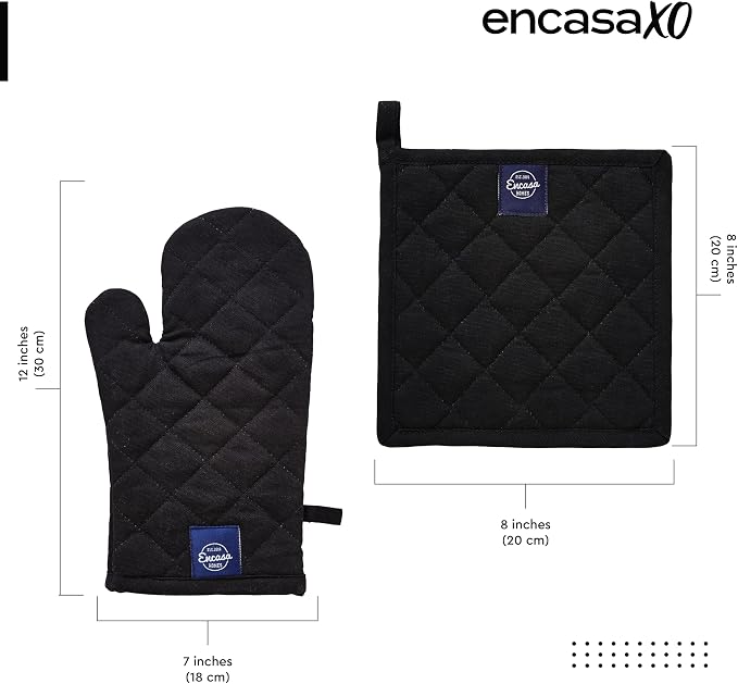 Encasa XO Heat Resistant 100% Cotton Oven Glove & Potholder Set - Image 2