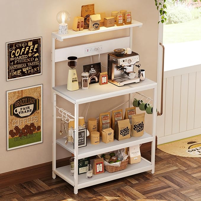 SUPERJARE Bakers Rack with Power Outlets, Microwave Stand, 31.5 X 16.5 Inch - Image 6