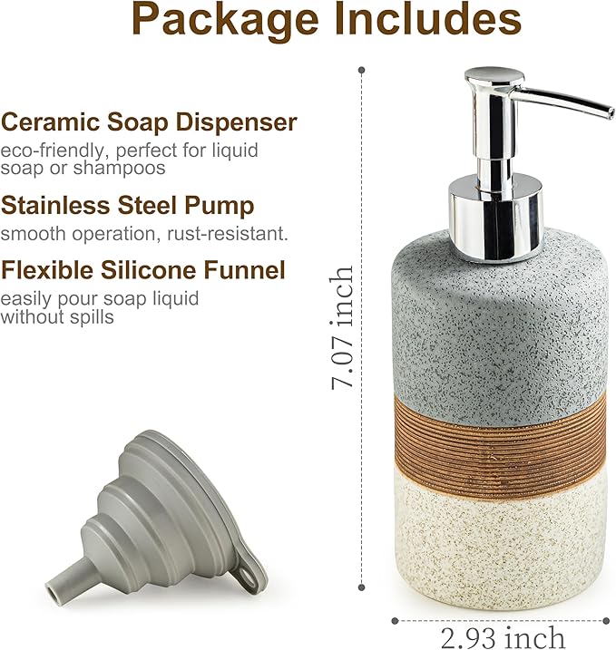 Ceramic Soap Dispenser Set for Hand Soap, Dish Soap, Conditioner, Bathroom & - Image 4
