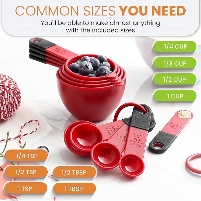 Spring Chef Red Magnetic Measuring Cups and Spoons Set of 9, Stackable Plastic - Image 3