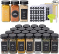 24 Glass Spice Jars with 576 Labels-Spice Jars with Black Metal Caps, 4oz Empty by Fiwence