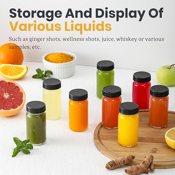 LANDNEOO 15 Pack 2 oz Glass Shot Mini Bottles w/Black Lids & 15 Labels - Image 6