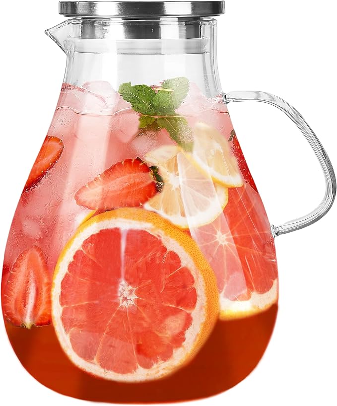 1 Gallon Glass Pitcher with Lid and Handle, Hot & Cold Water Jug, Extra-Wide by Liuruiyu