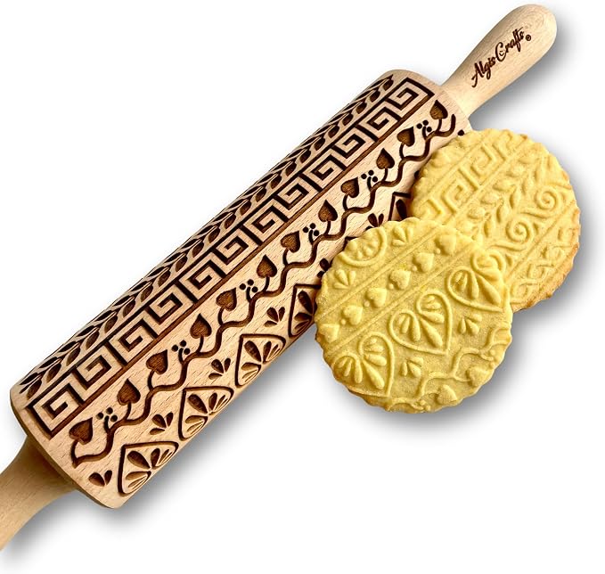 GREEK Embossing Rolling Pin. Laser Engraved Dough Roller by ALGISCRAFTS