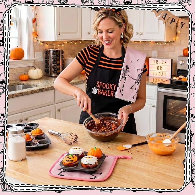 Leinuosen 8 Pcs Skull Kitchen Decor Set Kitchen Towels Gothic Oven Mitts and - Image 4