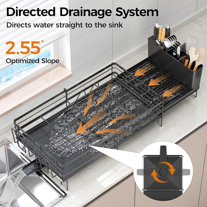 Delamu Stainless Steel Dish Drying Rack, Expandable Dish Drainer, Anti-Rust - Image 5
