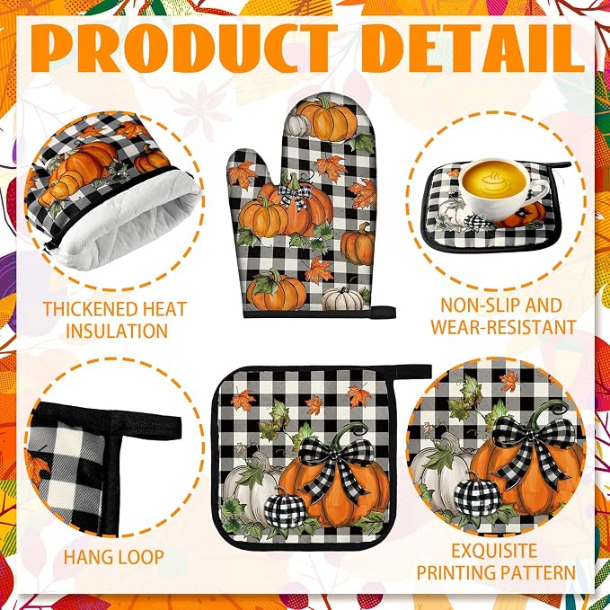 Fanfanwin 10 Pcs Thanksgiving Kitchen Decor Set Kitchen Towels Pot Holders Oven - Image 4