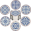 Coasters for Drinks, Set of 6, Ceramic Stone Vintage Blue