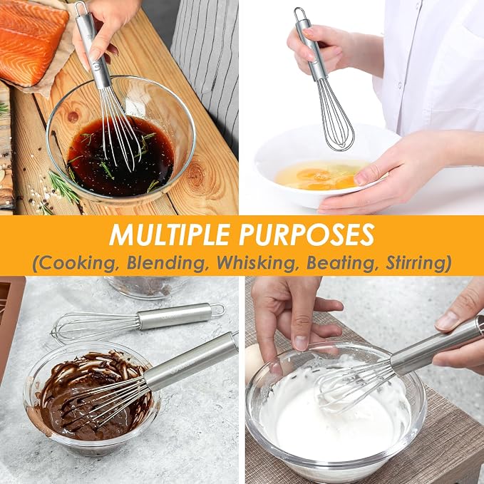 Webake 7.5" Stainless Steel Mini Whisks, 304 Small Metal Whisk - Image 6