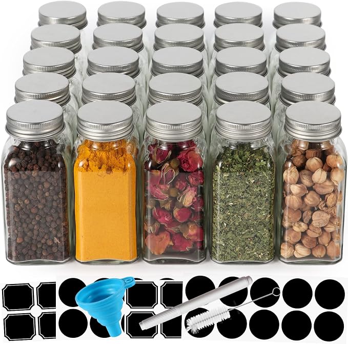 Keketin 6 oz Glass Spice Jars Bottles, 25 Pack Empty Spice Jars by Keketin