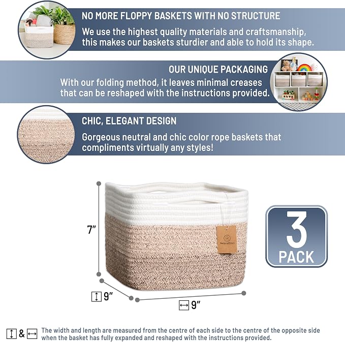 NaturalCozy Storage Cubes 9”x9”x7”Cotton Rope Woven Baskets - Image 2