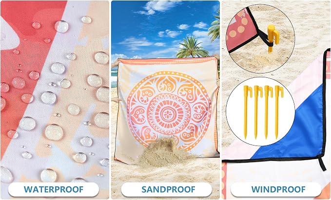 HIHOHO Beach Blanket Waterproof Sandproof Extra Large Beach Mat 79" X - Image 3