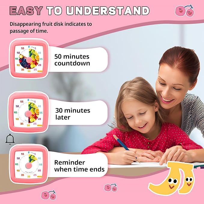 Visual Timer for Kids 60 Minute, Fruit Themed Silent Countdown Clock for Girls - Image 4