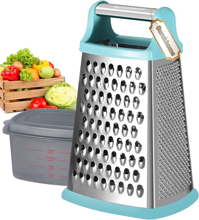 Ourokhome Cheese Grater with Handle, Stainless Steel Box Grater, 4 Side Kitchen by Ourokhome