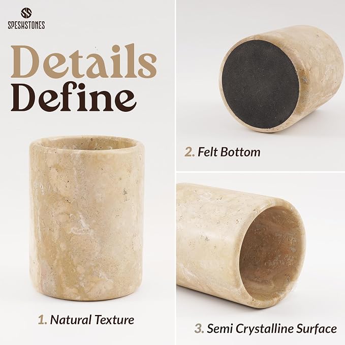 Marble Utensil Holder 6.5 Inch Travertine Utensil Caddy, Wooden Cooking - Image 5