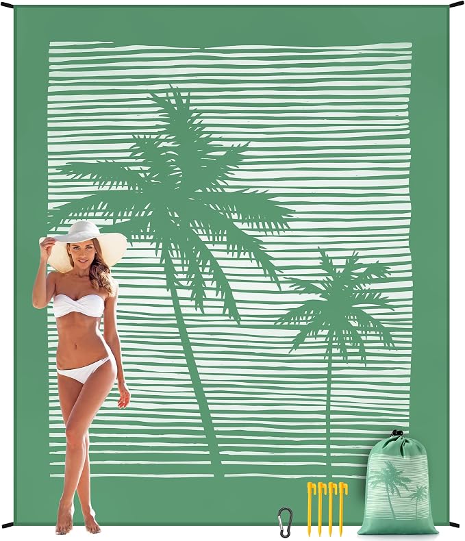WIWIGO Beach Blanket Waterproof Sandproof Beach Mat 79" X 83"/10'x9'for 2-8 - Image 6