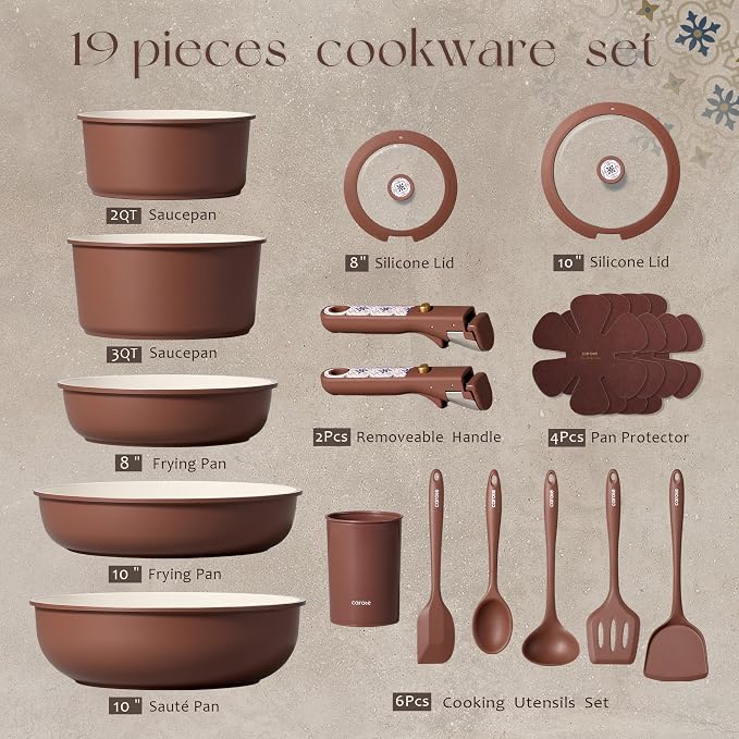 CAROTE 19Pcs Ceramic Cookware Set, Pots and Pans Set Non stick, Non Toxic - Image 2