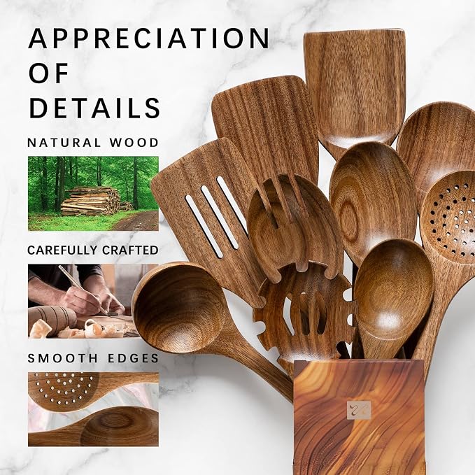 Wooden Spoons for Cooking, Nonstick Cooking Utensil Set - Image 4