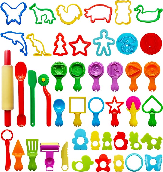 FRIMOONY Dough Tools Set for Kids, Various Plastic Molds, 45 Pieces by FRIMOONY