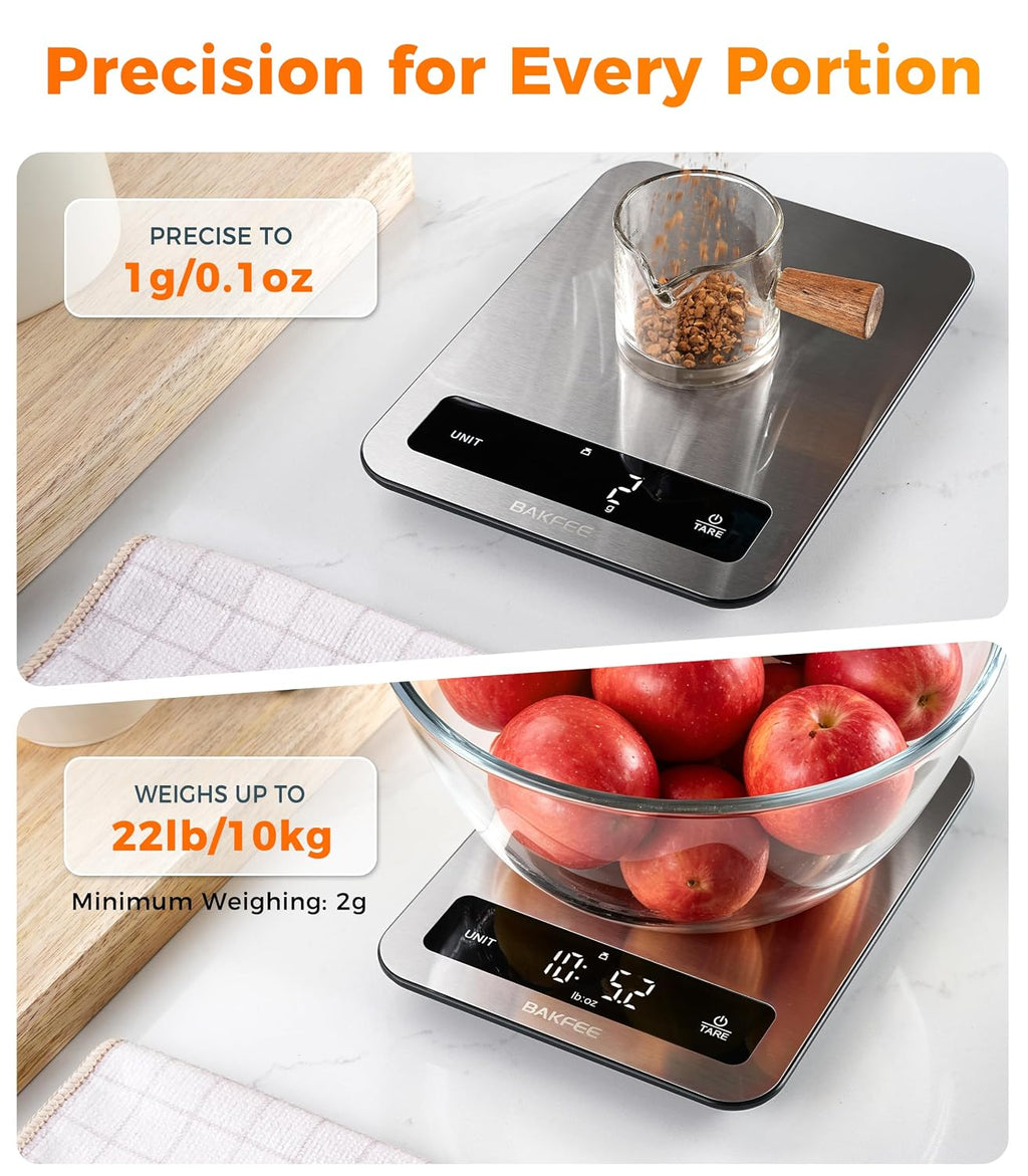 22lb Food Scale for Kitchen, IP67 Waterproof, USB-C Charging, Black