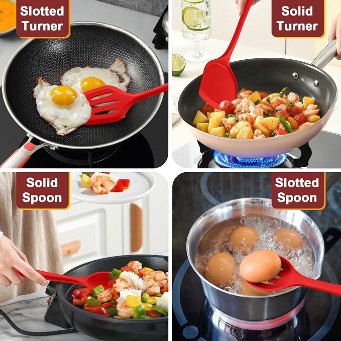 P&P CHEF Kitchen Utensil Set, 4 Pieces Non-stick Silicone Cooking Utensils - Image 4